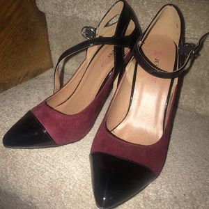 SUEDE RED VELVET & LEATHER HEELS